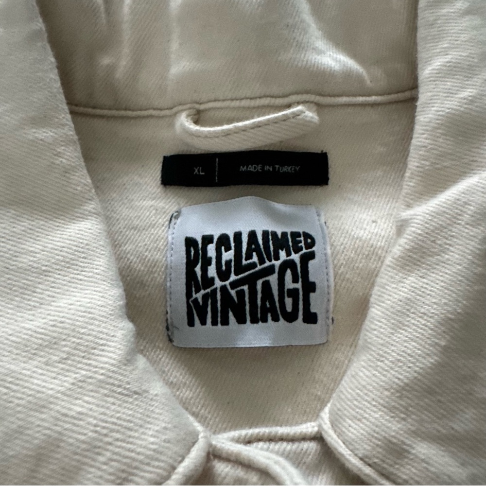 Reclaimed Vintage Cream Denim Short Sleeve Button-Up Shirt with Embroidery - Picture 6 of 15